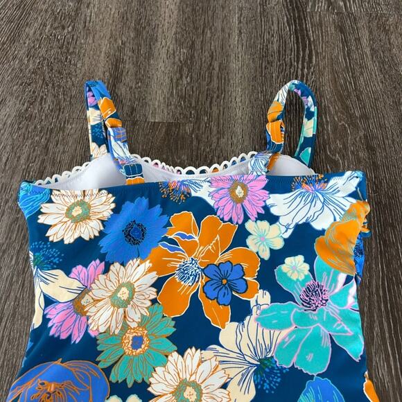 EUC Profile by Gottex Rising Sun One Piece Swimsuit D-Cup Blue Floral Ruched - Picture 7 of 15